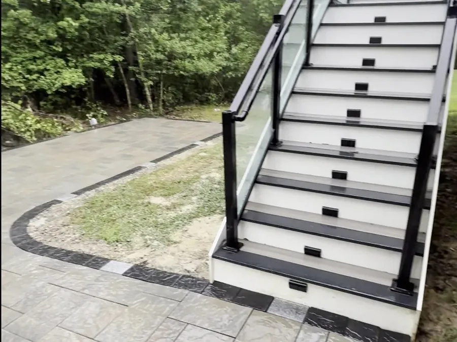 Paver walk and stair landing, cut in