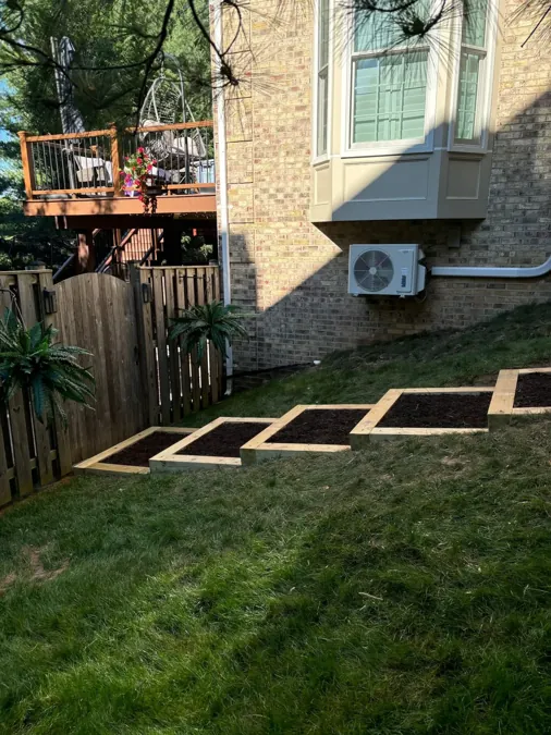 Timber beds stepped down a slope